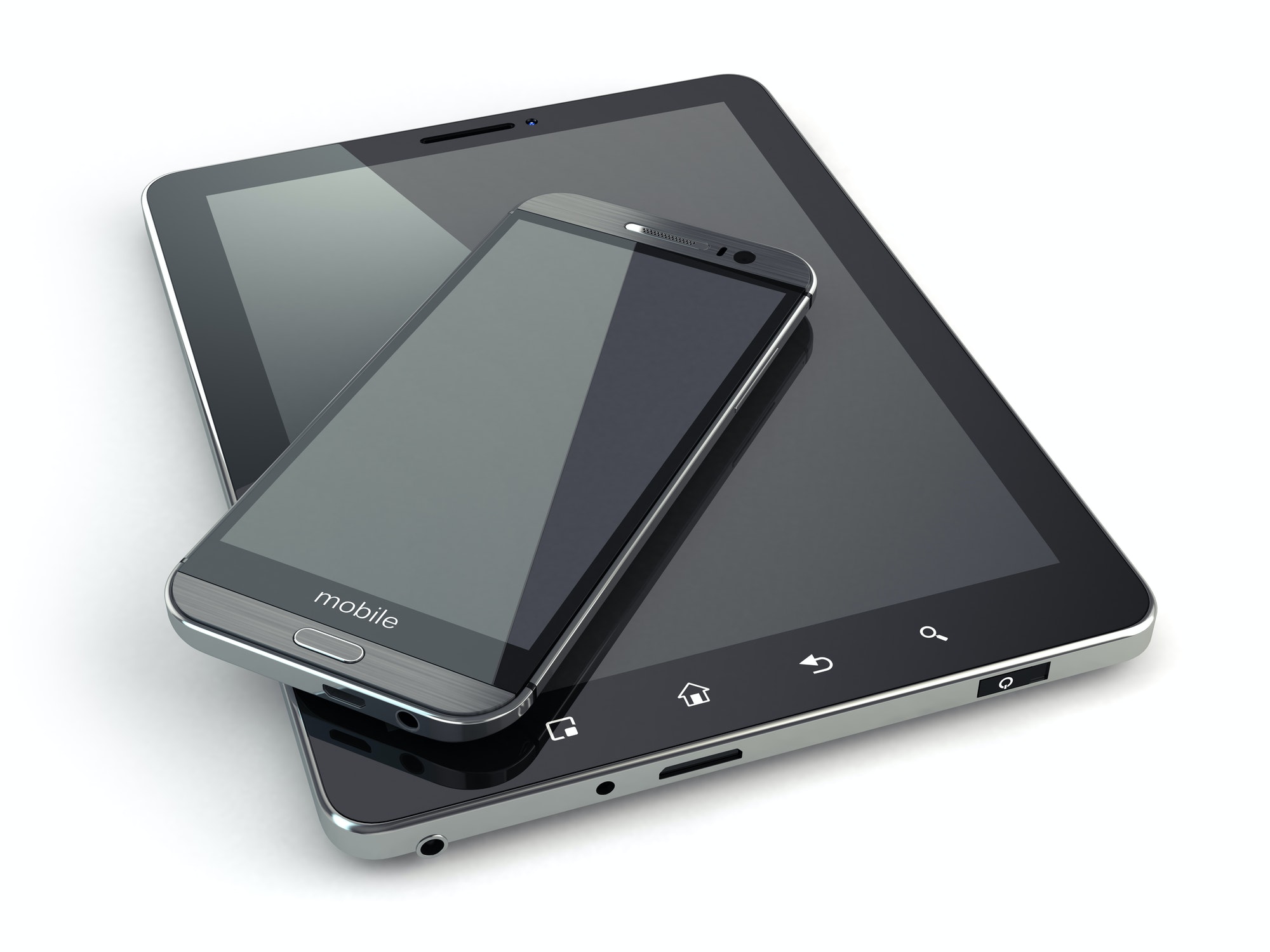 Mobile devices. Smartphone and tablet pc on white isolated backg